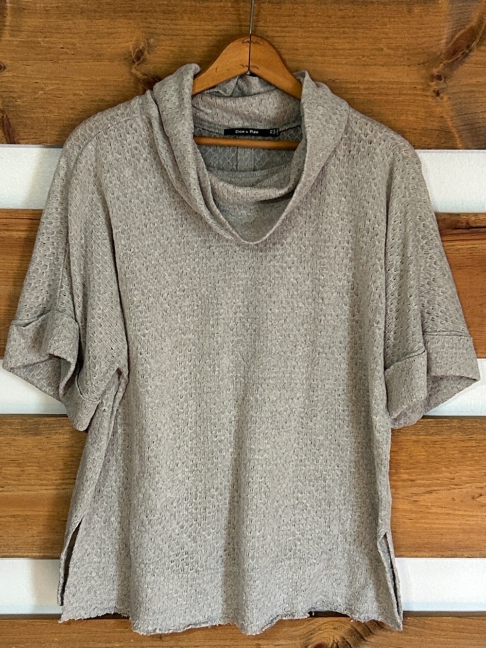 Doe & Rae Light Gray Cowl Neck Lightweight Sweater w/Silver-tone Earrings